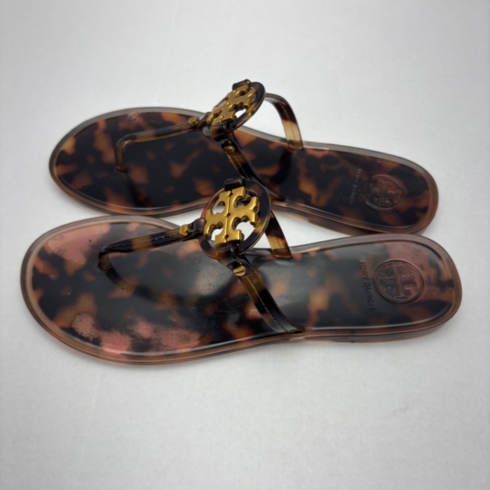 Tory Burch Mini Miller Flat Jelly Thong Sandal Tortoise Shell Size 7 - Picture 2 of 12
